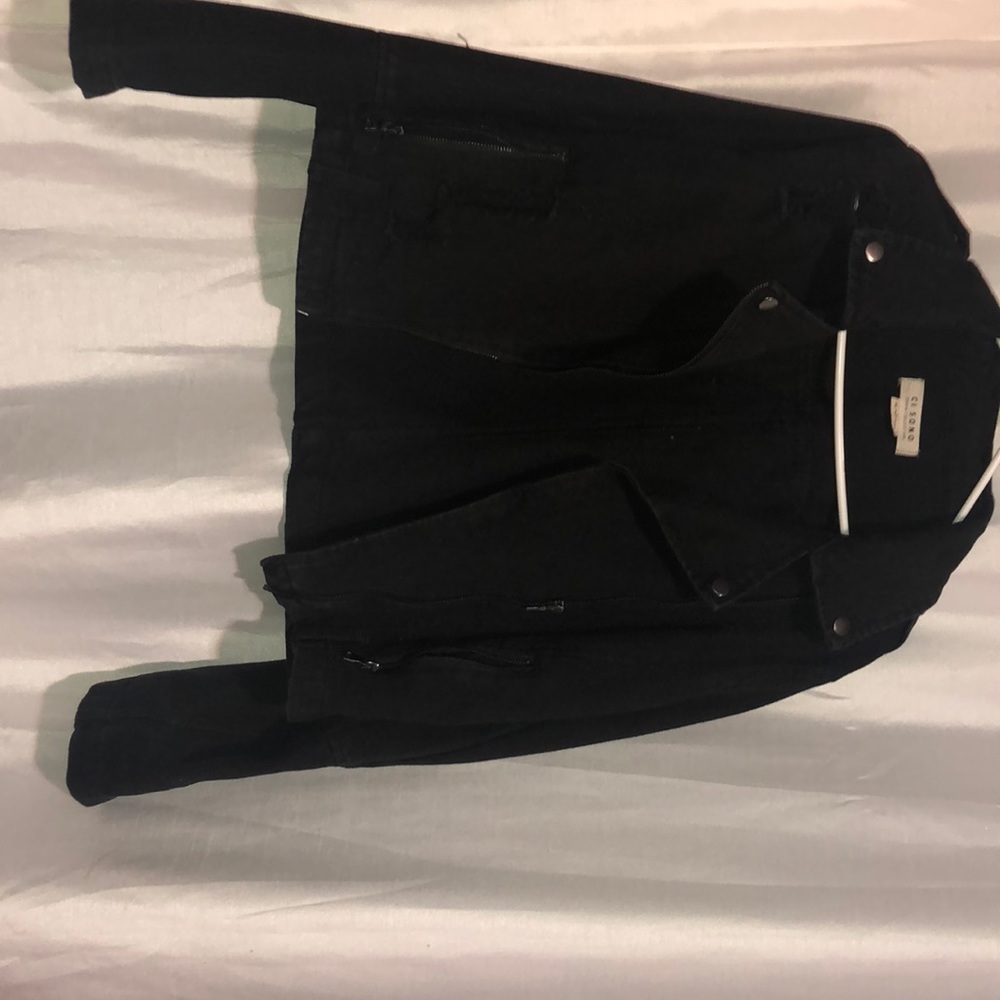 Black oversized look denim distressed jacket